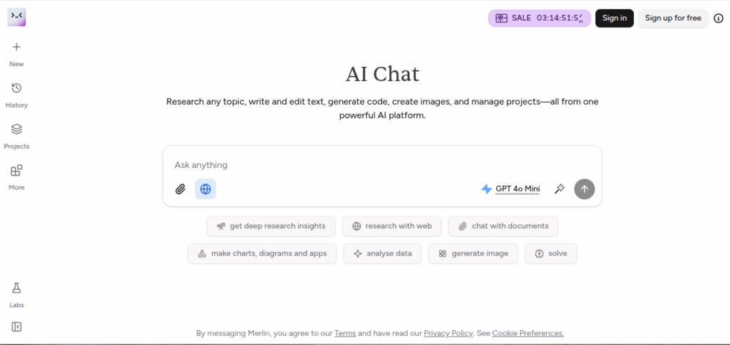 Интерфейс Merlin AI